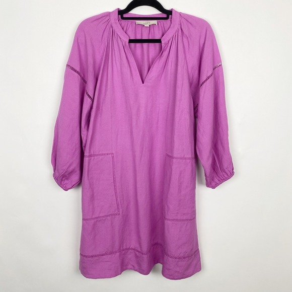 LOFT Dresses & Skirts - LOFT Linen Blend Ladder Stitch Pocket Shift Dress Womens Small Lavender‎